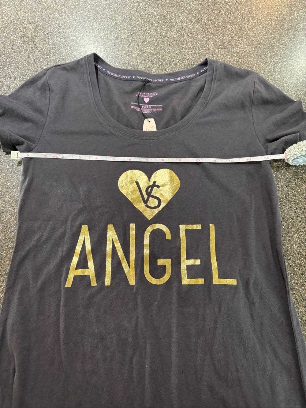 Victoria's Secret Black Tee with Gold 'VS' Heart and ANGEL Graphic